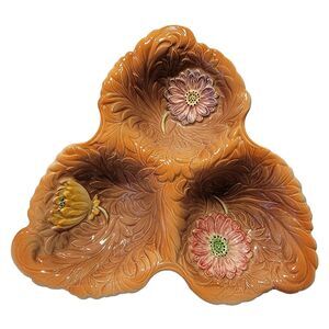 Staffordshire Floral Hand Painted 3 Section Serving Dish Ceramic England
